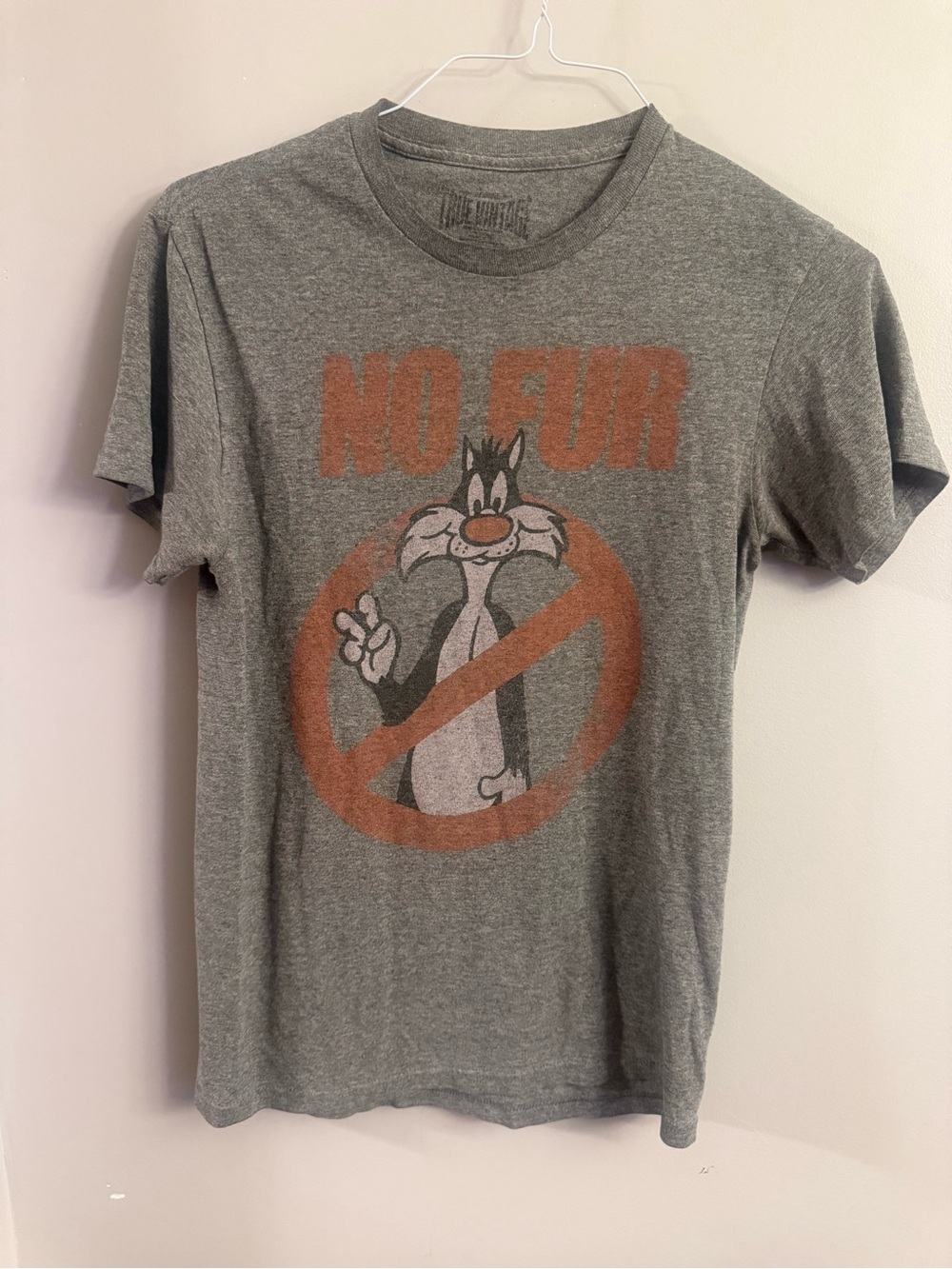 Looney Tunes Sylvester No Fur Graphic T-Shirt Gray Distressed Adult Small